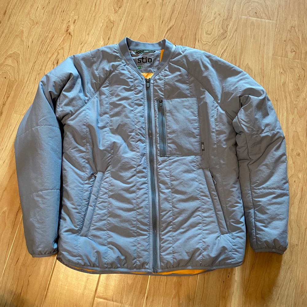 Stio Skycrest Insulated Bomber Jacket Mens Medium Blue Grey Orange 200033 Zip